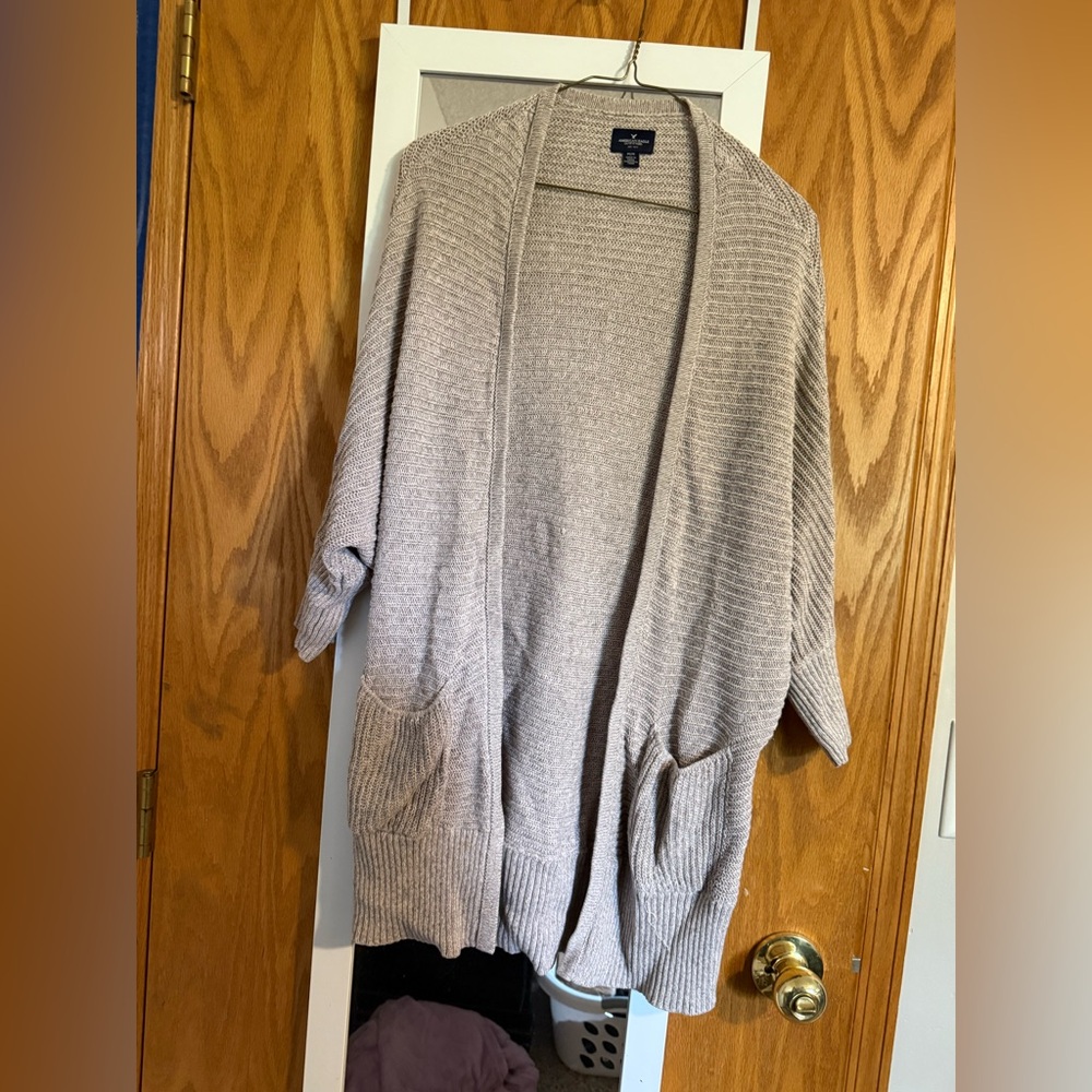 American Eagle Outfitters Heather Gray Open Cardigan